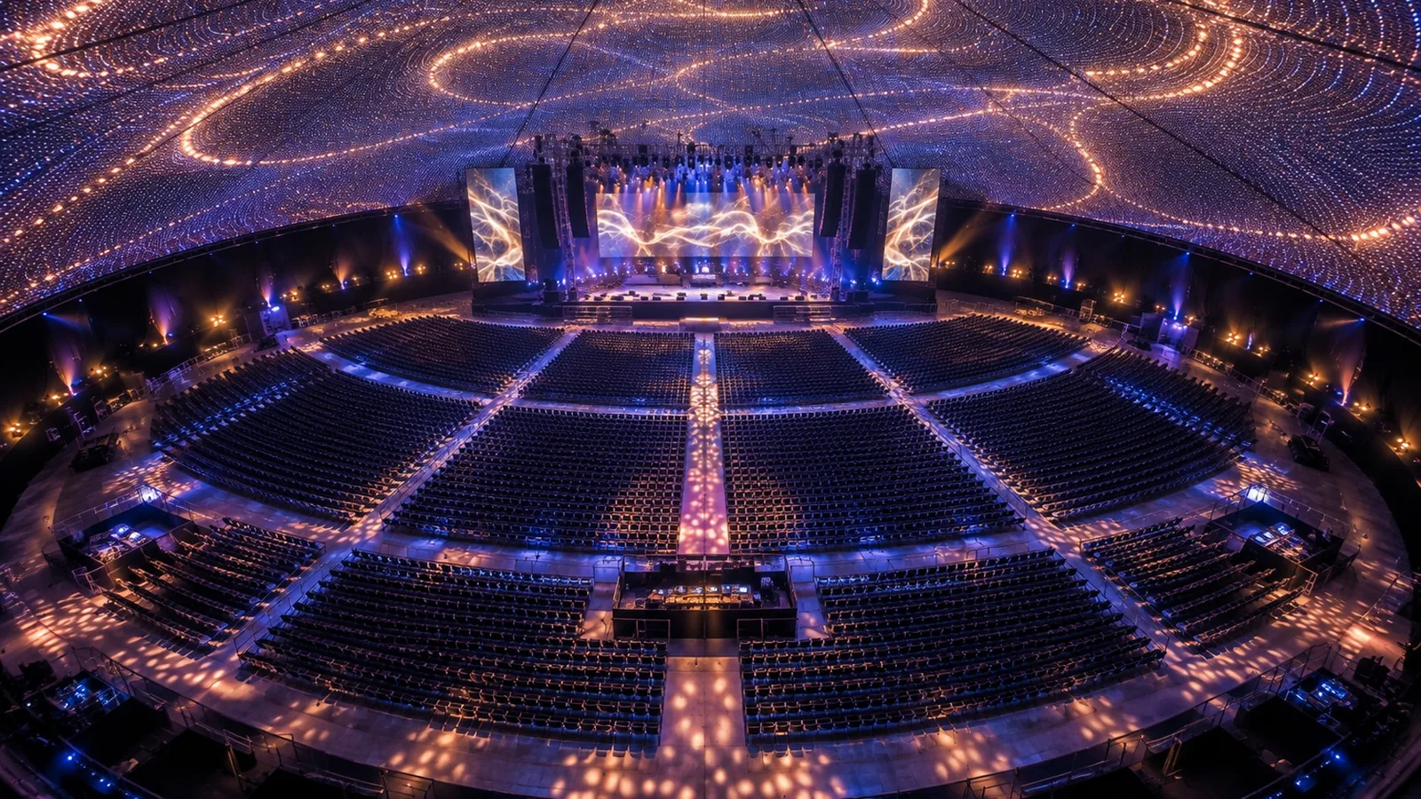 אולם הכנסים של DOME X ערוך בישיבה מתחת לכיפת ה-LED